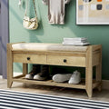 Cushioned Entryway Bench with Two Drawers and Shoe Shelf
