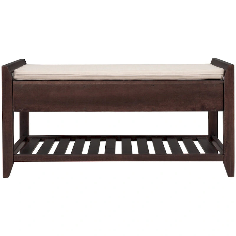 Cushioned Entryway Bench with Two Drawers and Shoe Shelf