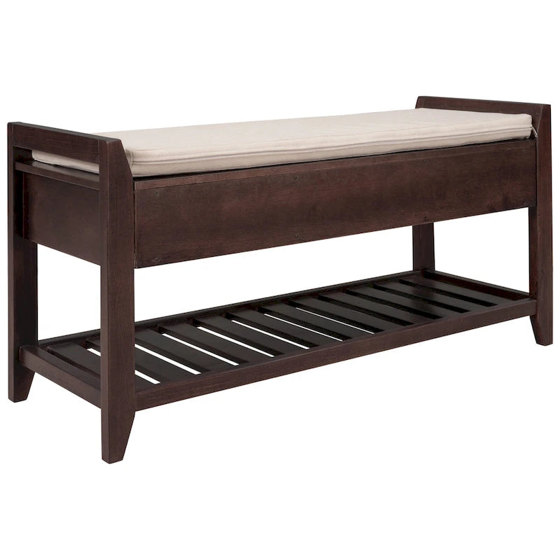 Cushioned Entryway Bench with Two Drawers and Shoe Shelf