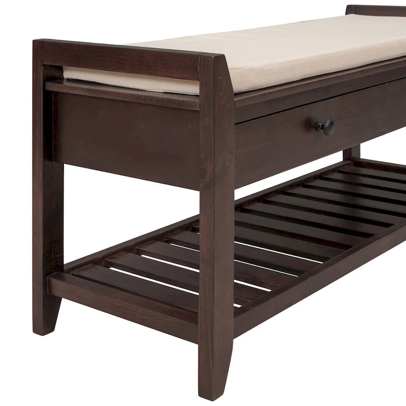 Cushioned Entryway Bench with Two Drawers and Shoe Shelf
