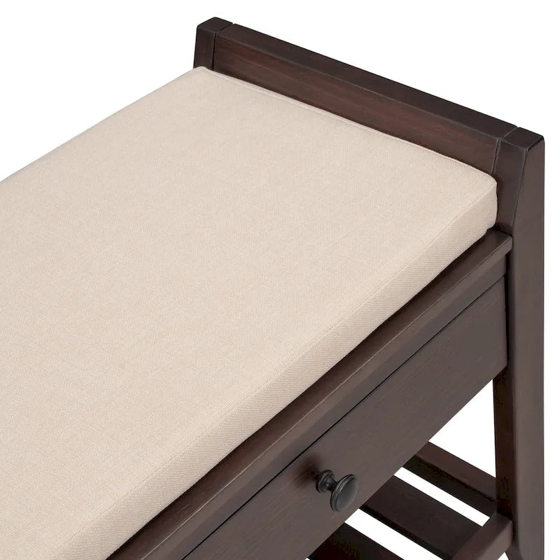Cushioned Entryway Bench with Two Drawers and Shoe Shelf