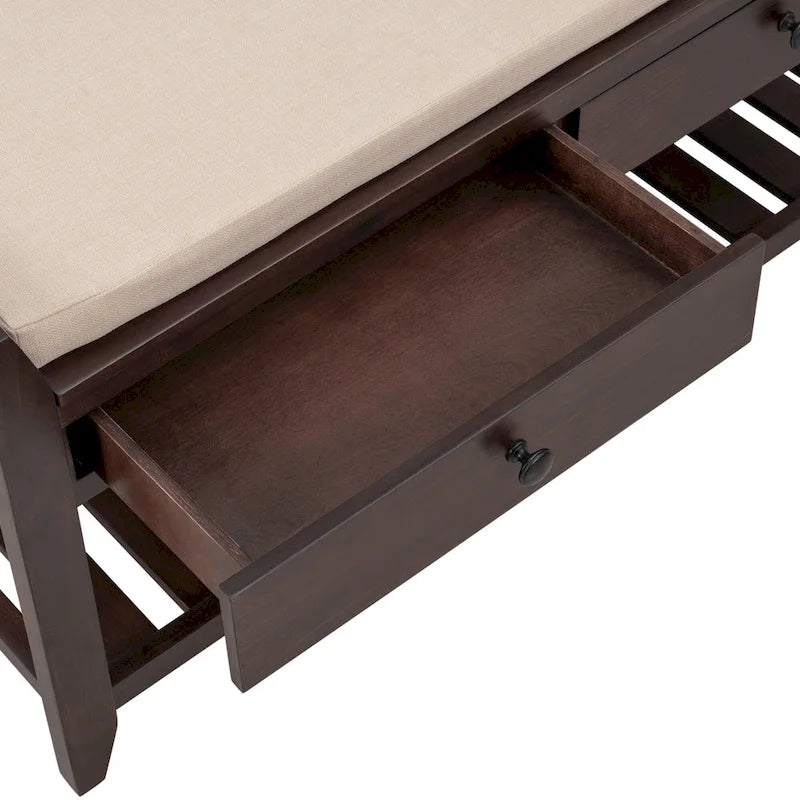 Cushioned Entryway Bench with Two Drawers and Shoe Shelf