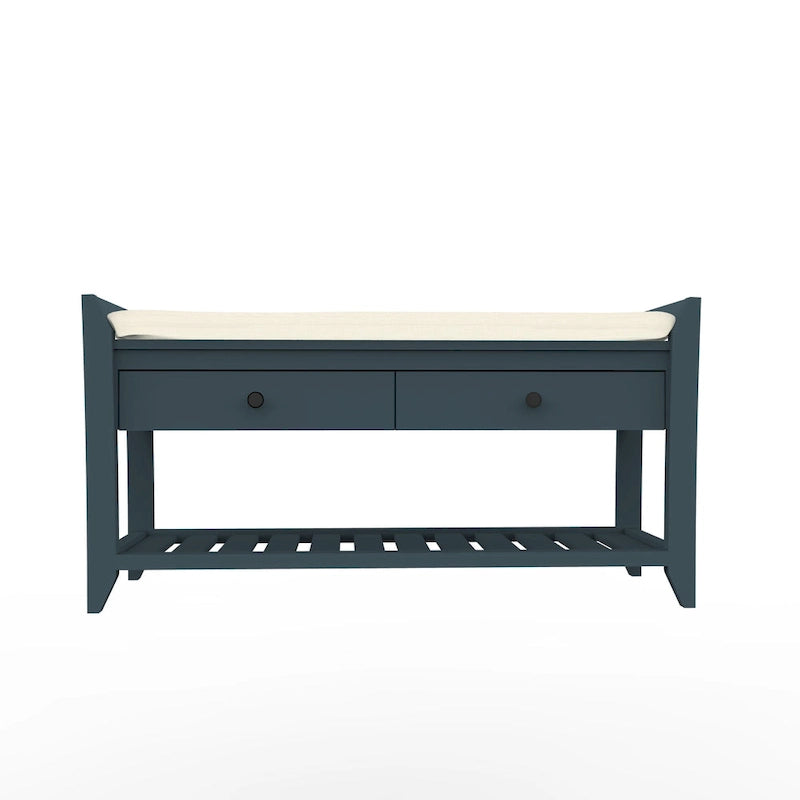 Cushioned Entryway Bench with Two Drawers and Shoe Shelf