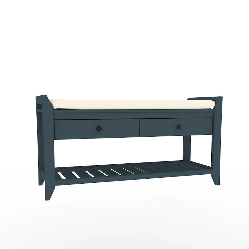 Cushioned Entryway Bench with Two Drawers and Shoe Shelf