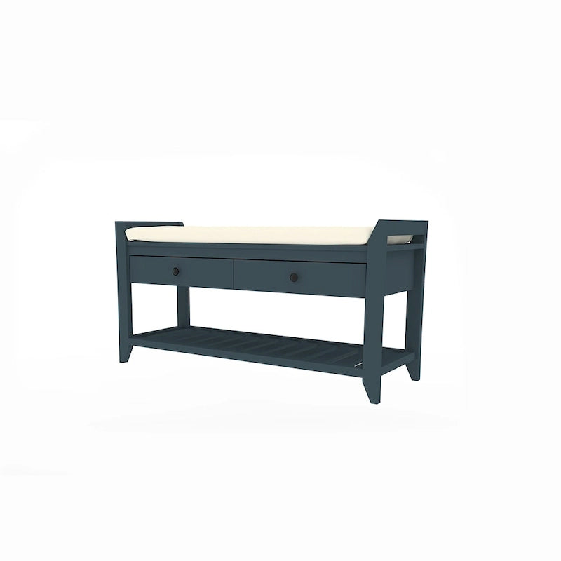 Cushioned Entryway Bench with Two Drawers and Shoe Shelf