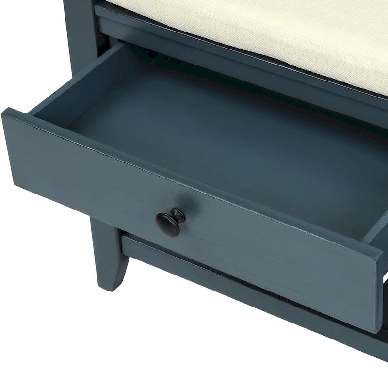 Cushioned Entryway Bench with Two Drawers and Shoe Shelf
