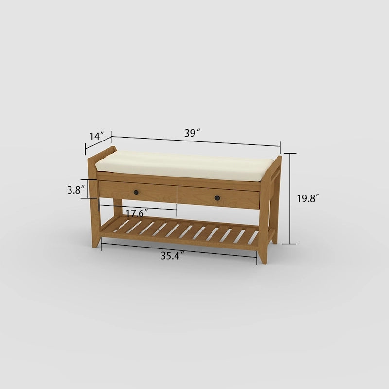 Cushioned Entryway Bench with Two Drawers and Shoe Shelf