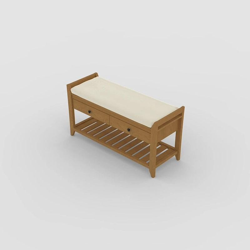 Cushioned Entryway Bench with Two Drawers and Shoe Shelf