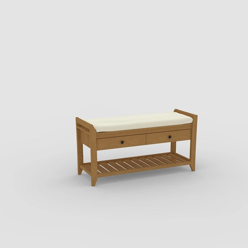 Cushioned Entryway Bench with Two Drawers and Shoe Shelf