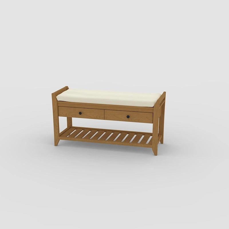 Cushioned Entryway Bench with Two Drawers and Shoe Shelf