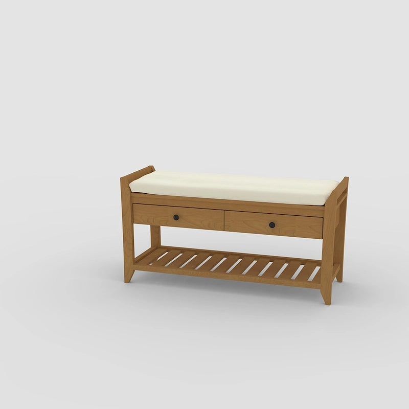 Cushioned Entryway Bench with Two Drawers and Shoe Shelf