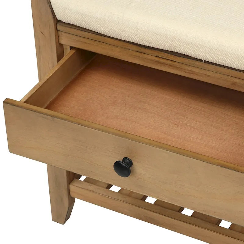 Cushioned Entryway Bench with Two Drawers and Shoe Shelf