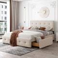Queen Upholstered Platform Bed with Tufted Headboard and 4 Drawers