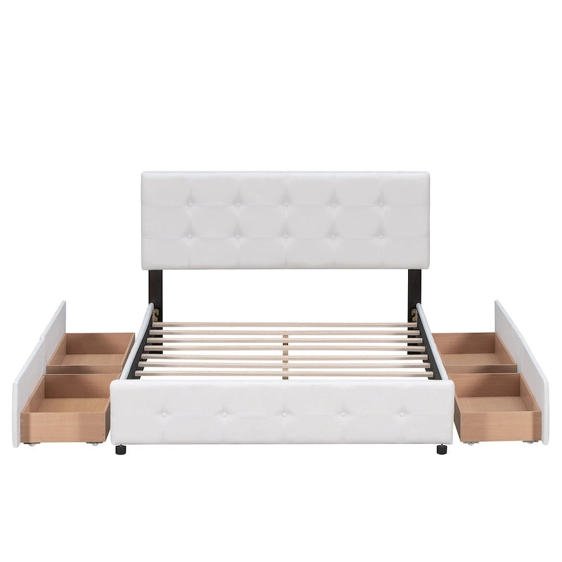 Queen Upholstered Platform Bed with Tufted Headboard and 4 Drawers
