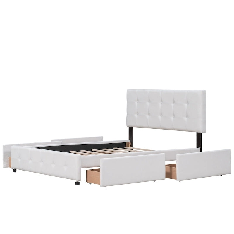 Queen Upholstered Platform Bed with Tufted Headboard and 4 Drawers