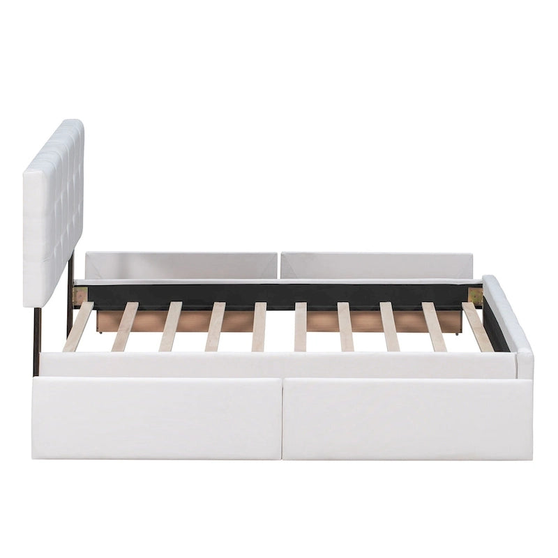 Queen Upholstered Platform Bed with Tufted Headboard and 4 Drawers