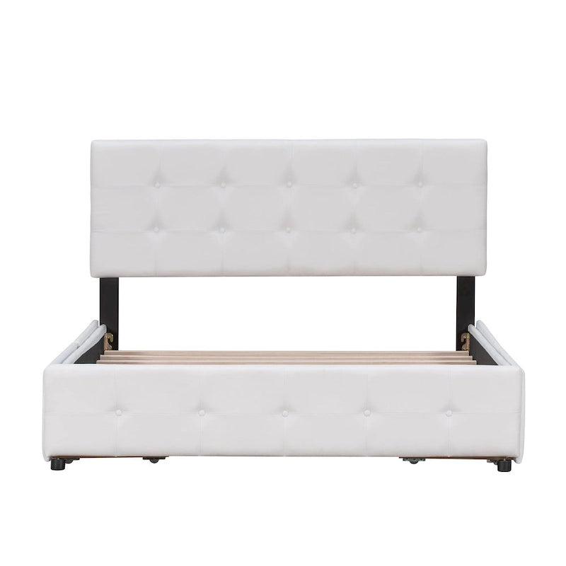Queen Upholstered Platform Bed with Tufted Headboard and 4 Drawers