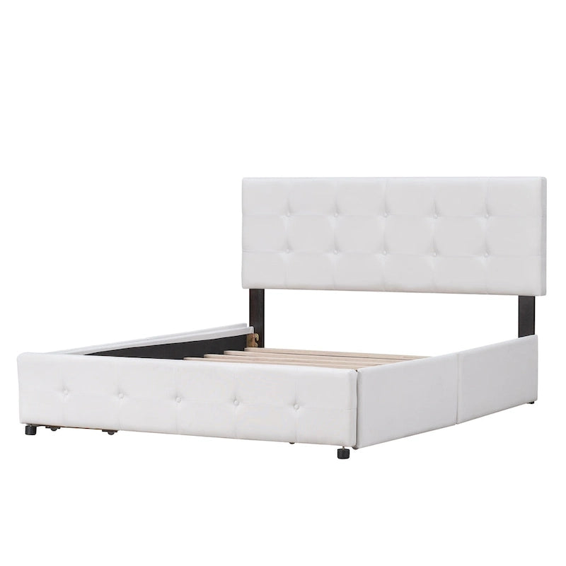 Queen Upholstered Platform Bed with Tufted Headboard and 4 Drawers