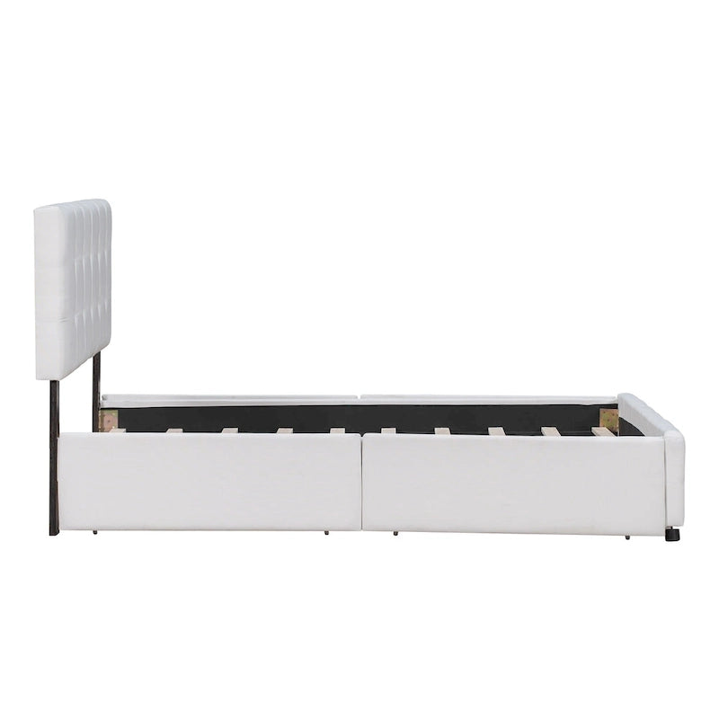 Queen Upholstered Platform Bed with Tufted Headboard and 4 Drawers