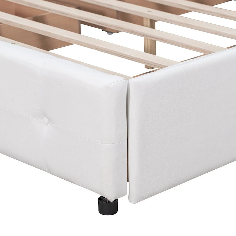 Queen Upholstered Platform Bed with Tufted Headboard and 4 Drawers