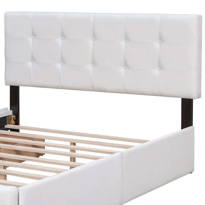 Queen Upholstered Platform Bed with Tufted Headboard and 4 Drawers