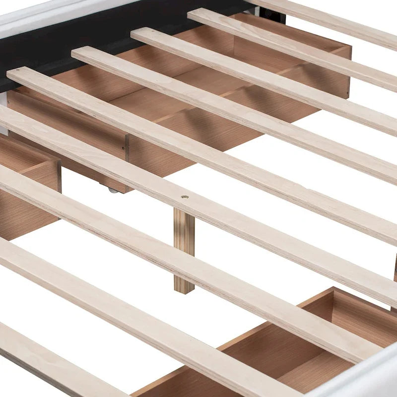 Queen Upholstered Platform Bed with Tufted Headboard and 4 Drawers