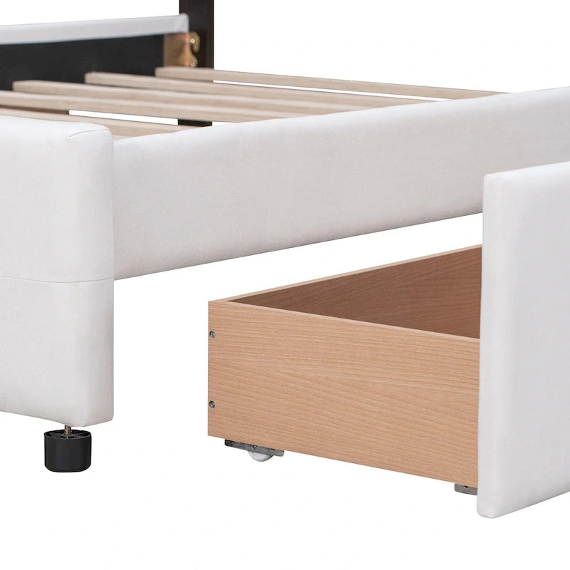 Queen Upholstered Platform Bed with Tufted Headboard and 4 Drawers