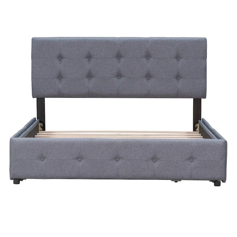 Queen Upholstered Platform Bed with Tufted Headboard and 4 Drawers
