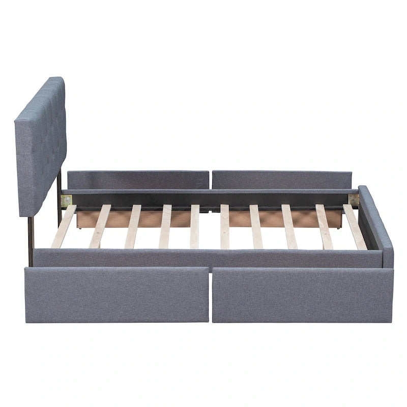 Queen Upholstered Platform Bed with Tufted Headboard and 4 Drawers