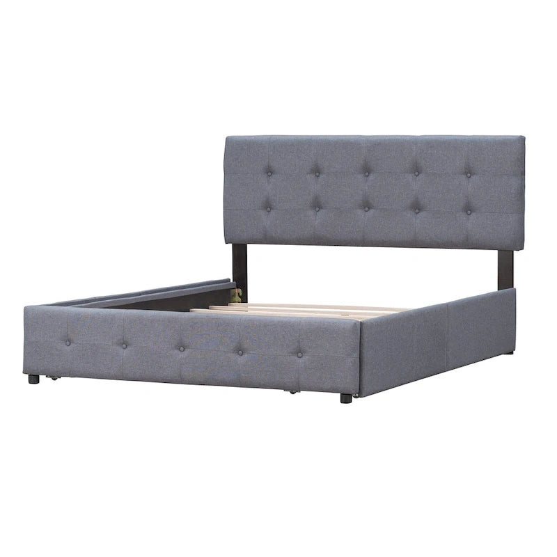 Queen Upholstered Platform Bed with Tufted Headboard and 4 Drawers