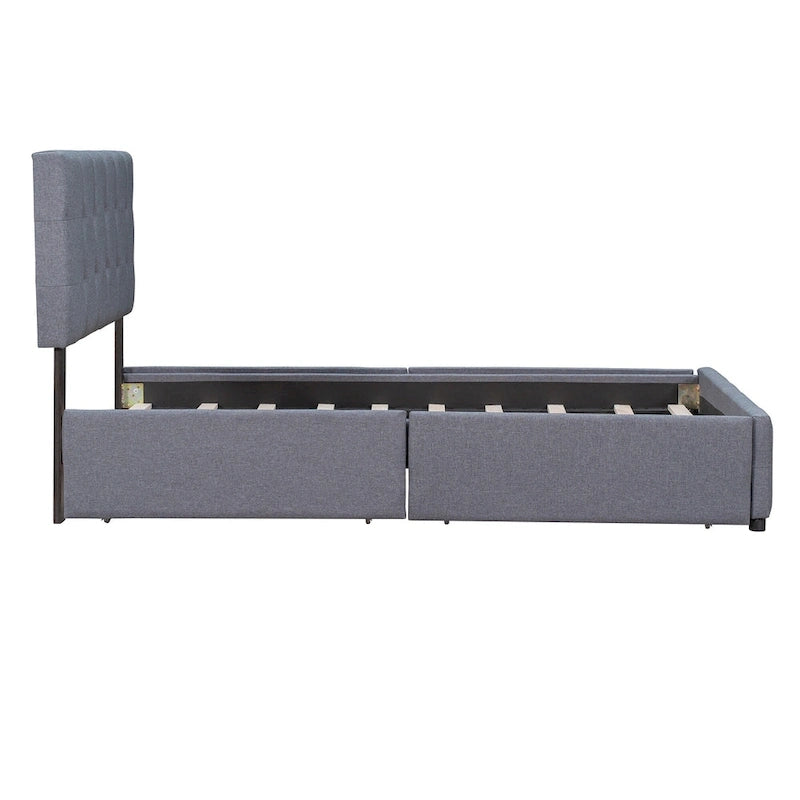 Queen Upholstered Platform Bed with Tufted Headboard and 4 Drawers