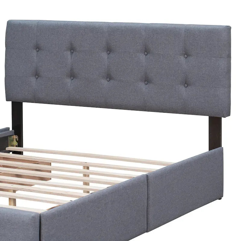 Queen Upholstered Platform Bed with Tufted Headboard and 4 Drawers