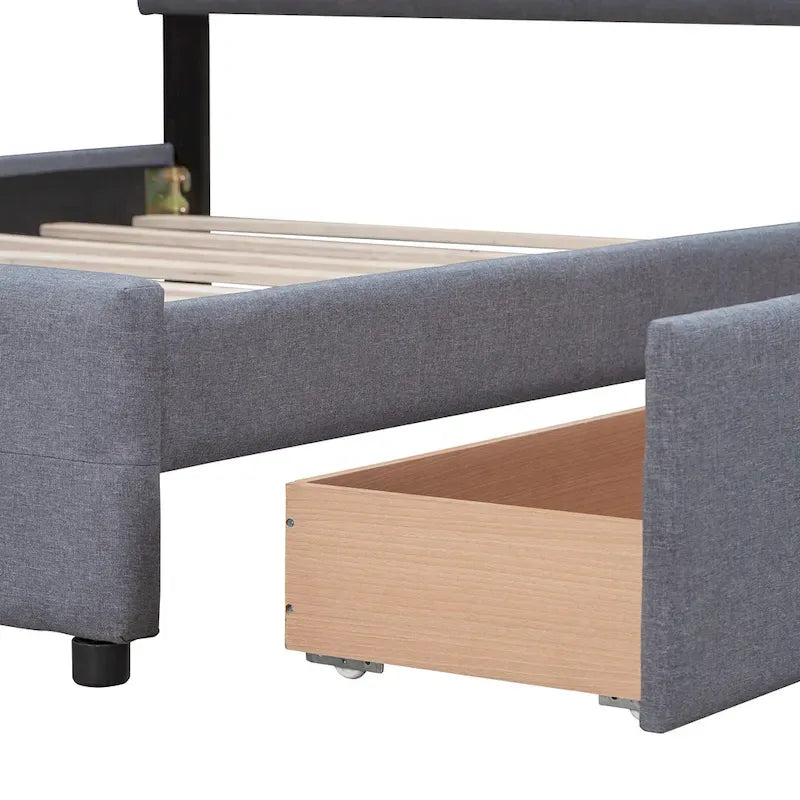 Queen Upholstered Platform Bed with Tufted Headboard and 4 Drawers