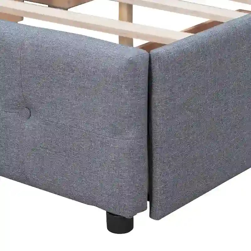 Queen Upholstered Platform Bed with Tufted Headboard and 4 Drawers