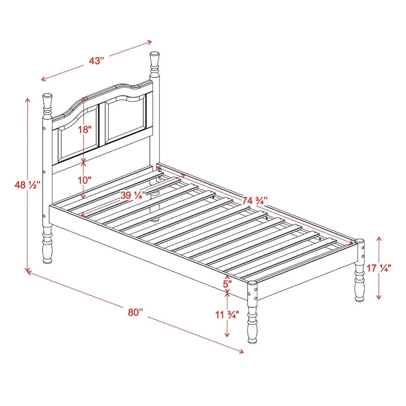 Solid Pine Platform Bed with Raised Panel Headboard