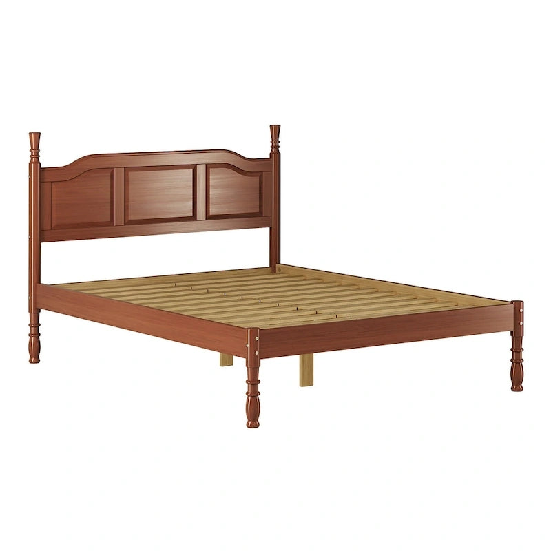 Solid Pine Platform Bed with Raised Panel Headboard