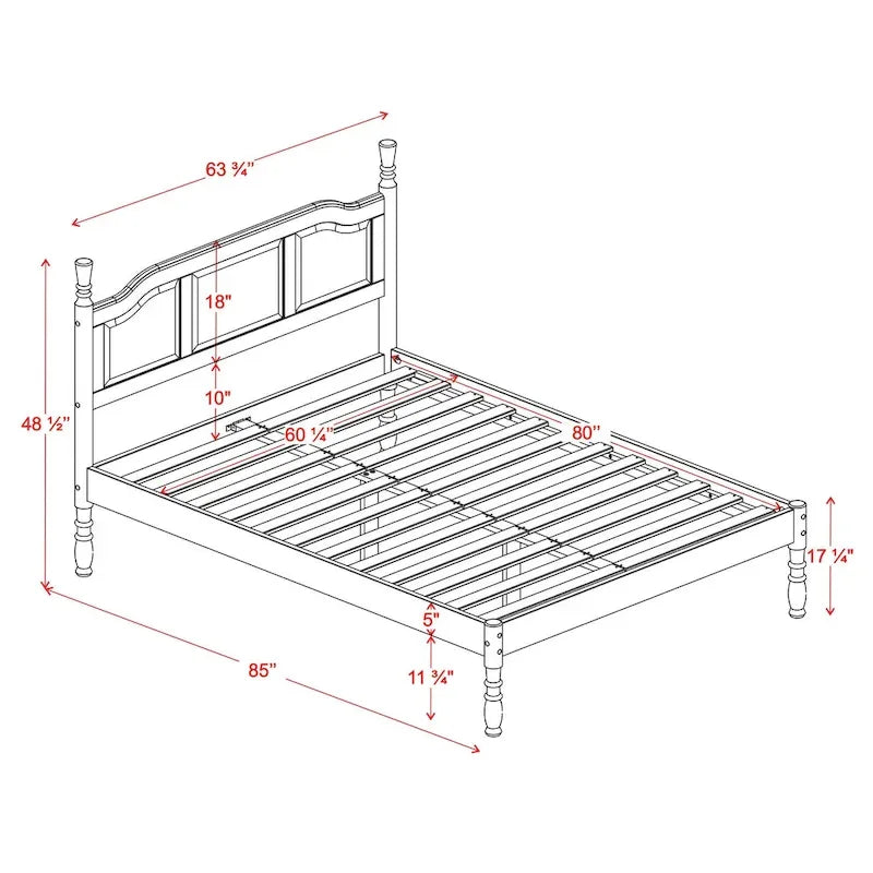 Solid Pine Platform Bed with Raised Panel Headboard