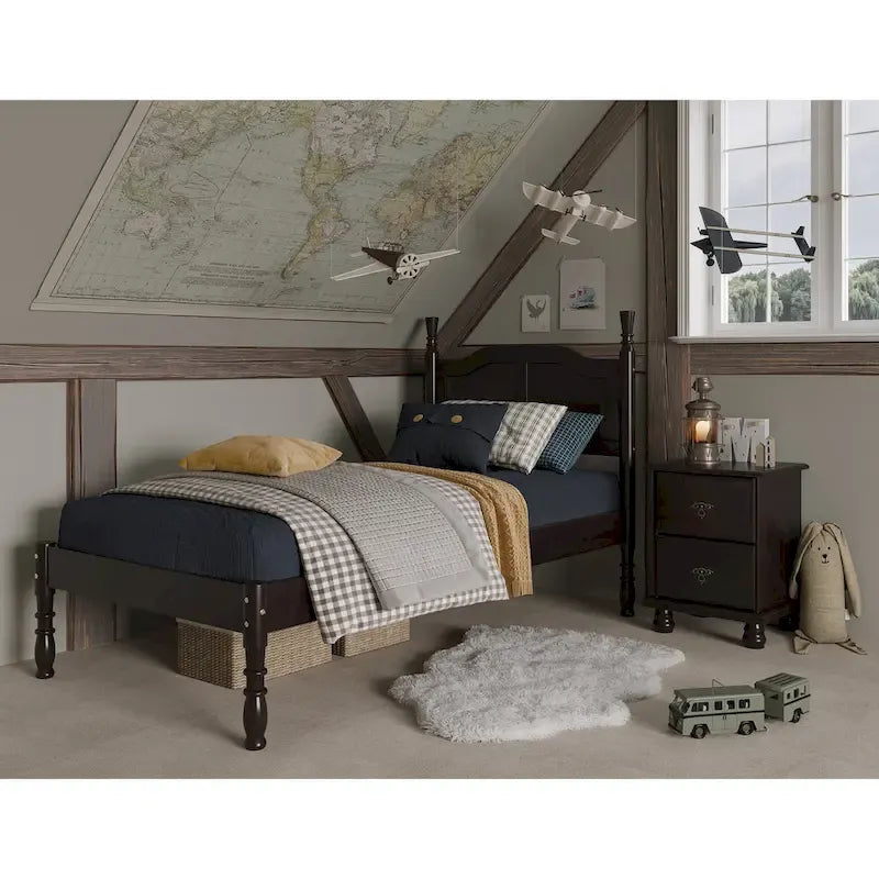 Solid Pine Platform Bed with Raised Panel Headboard
