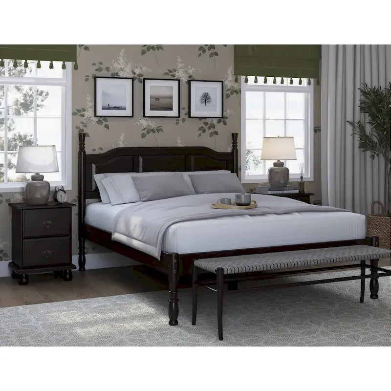 Solid Pine Platform Bed with Raised Panel Headboard
