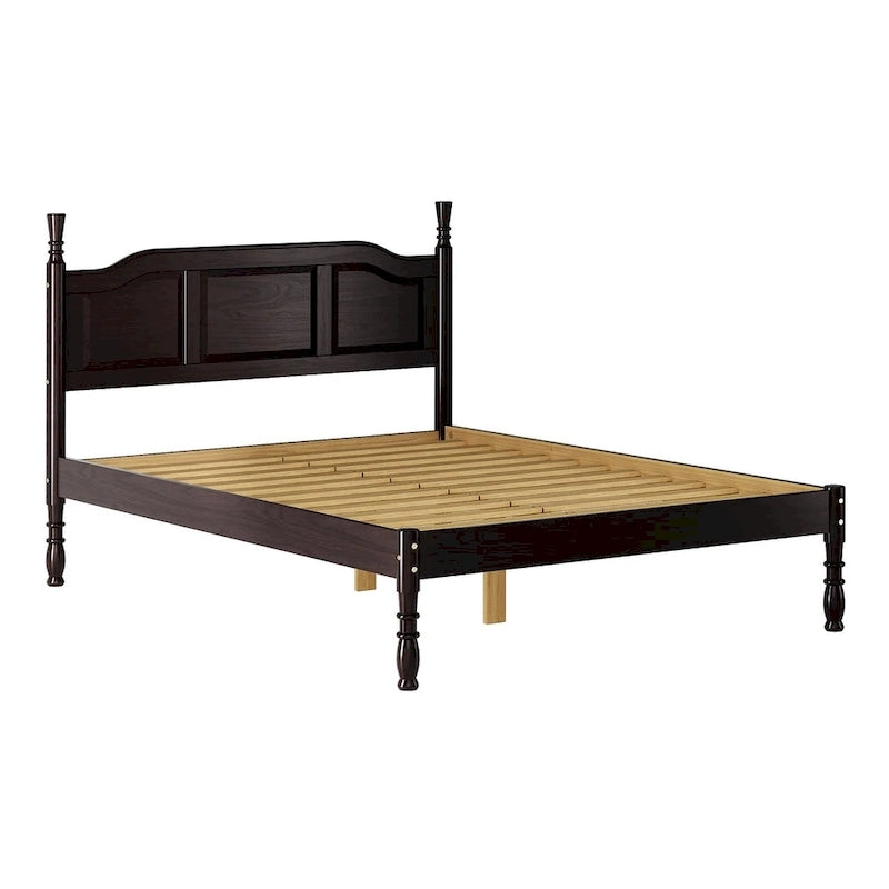 Solid Pine Platform Bed with Raised Panel Headboard