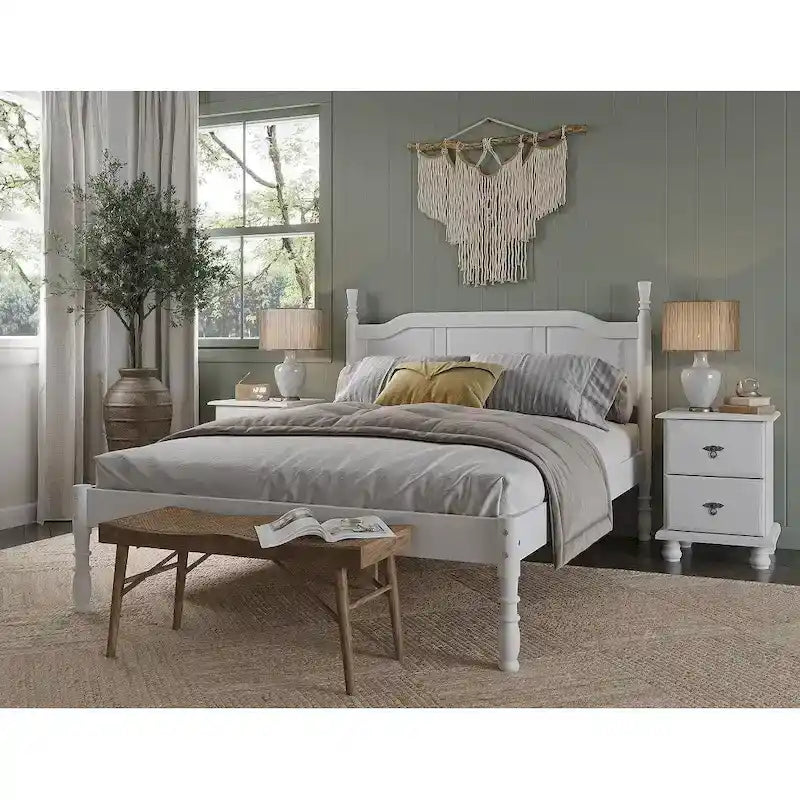 Solid Pine Platform Bed with Raised Panel Headboard