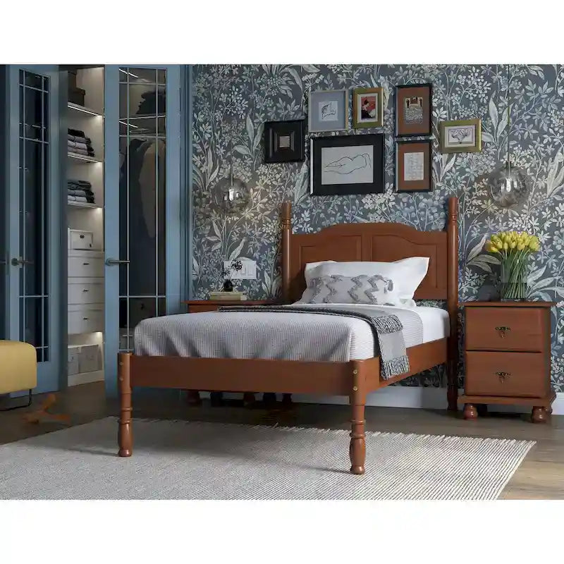 Solid Pine Platform Bed with Raised Panel Headboard