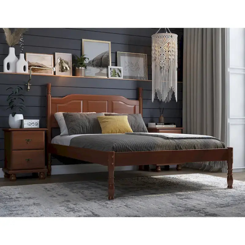 Solid Pine Platform Bed with Raised Panel Headboard