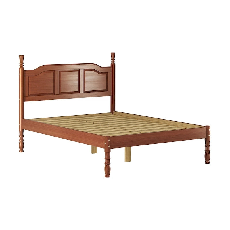 Solid Pine Platform Bed with Raised Panel Headboard