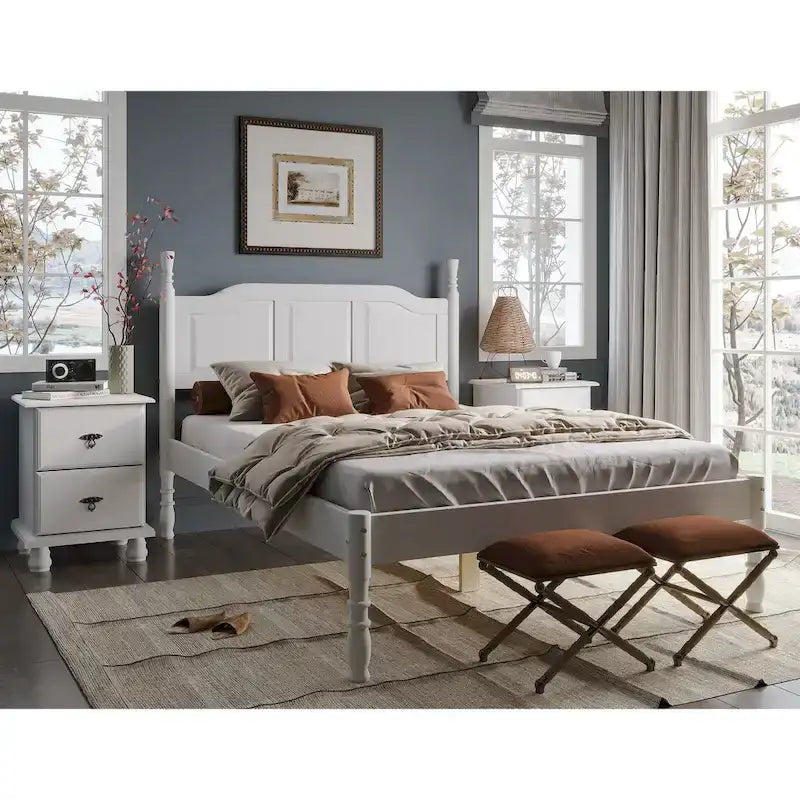 Solid Pine Platform Bed with Raised Panel Headboard