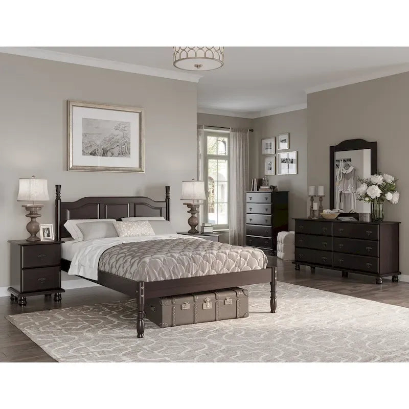 Solid Pine Platform Bed with Raised Panel Headboard