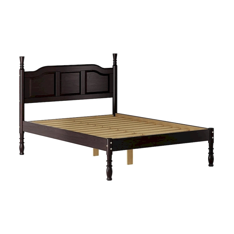 Solid Pine Platform Bed with Raised Panel Headboard