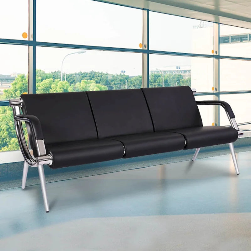 Kinbor 3-seat Waiting Room Chair, PU Leather Airport Reception Bench, Guest Chair for Bank Salon Office Hospital