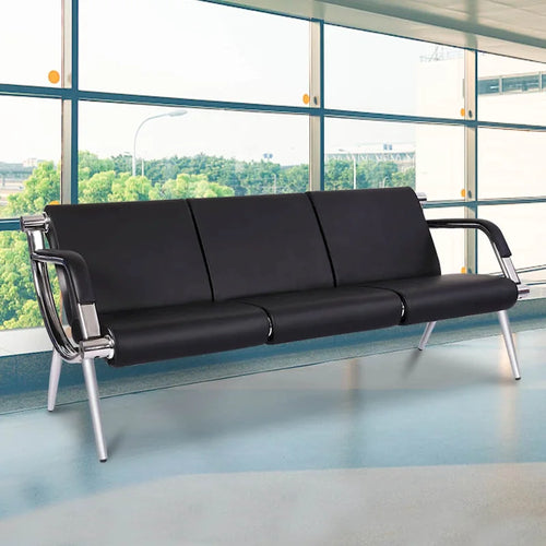 Kinbor 3-seat Waiting Room Chair, PU Leather Airport Reception Bench, Guest Chair for Bank Salon Office Hospital