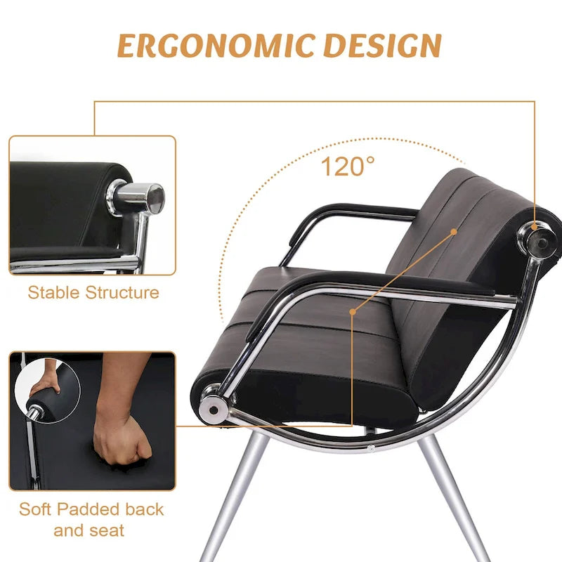 Black Faux Leather Three-Seat Reception Bench with Armrests